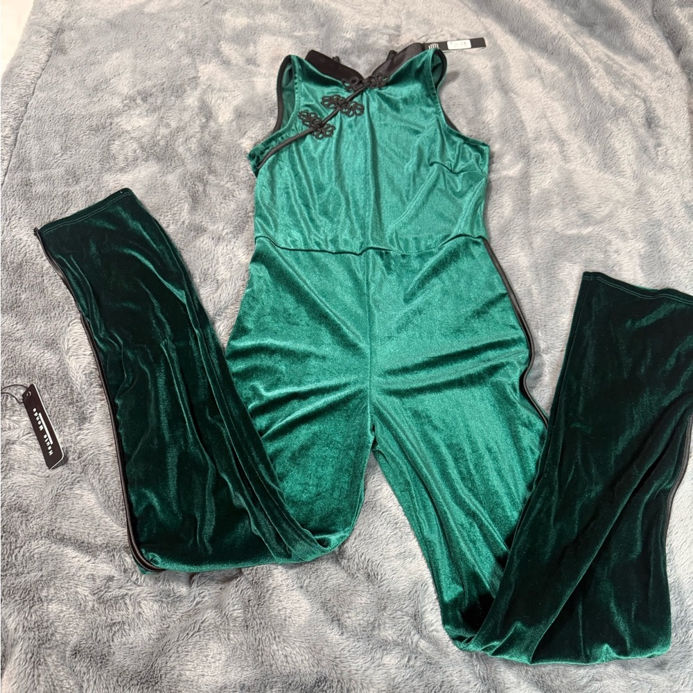 Fashion Nova Teal Velvet Jumpsuit
